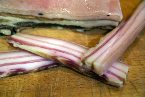 Our first slices of home-made bacon