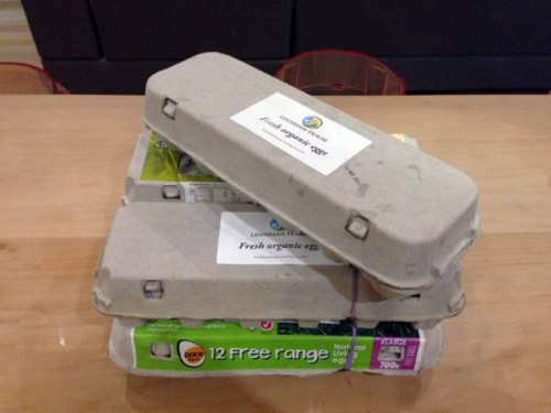 This is what five dozen home-laid eggs looks like