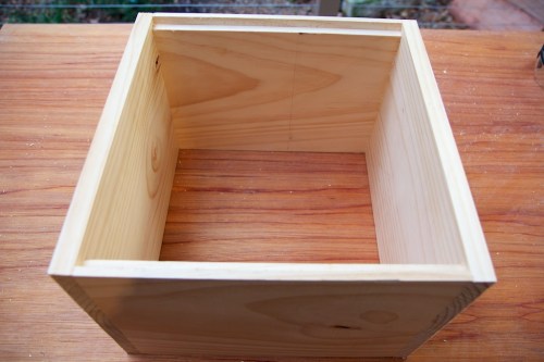 A completed box, screwed together and ready to go.