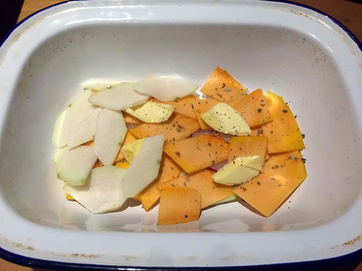 Layering up the vegetables